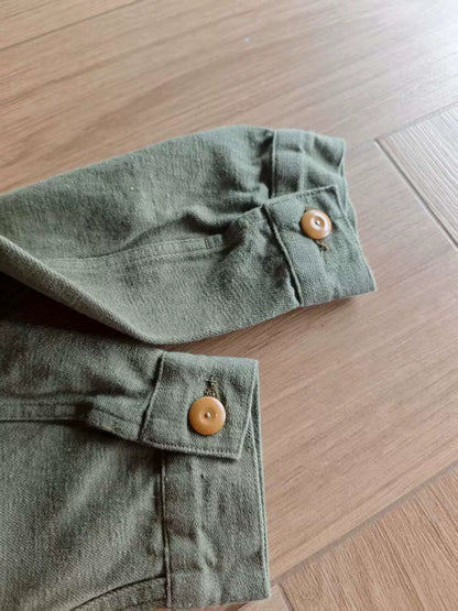 vintage military-style denim jacket