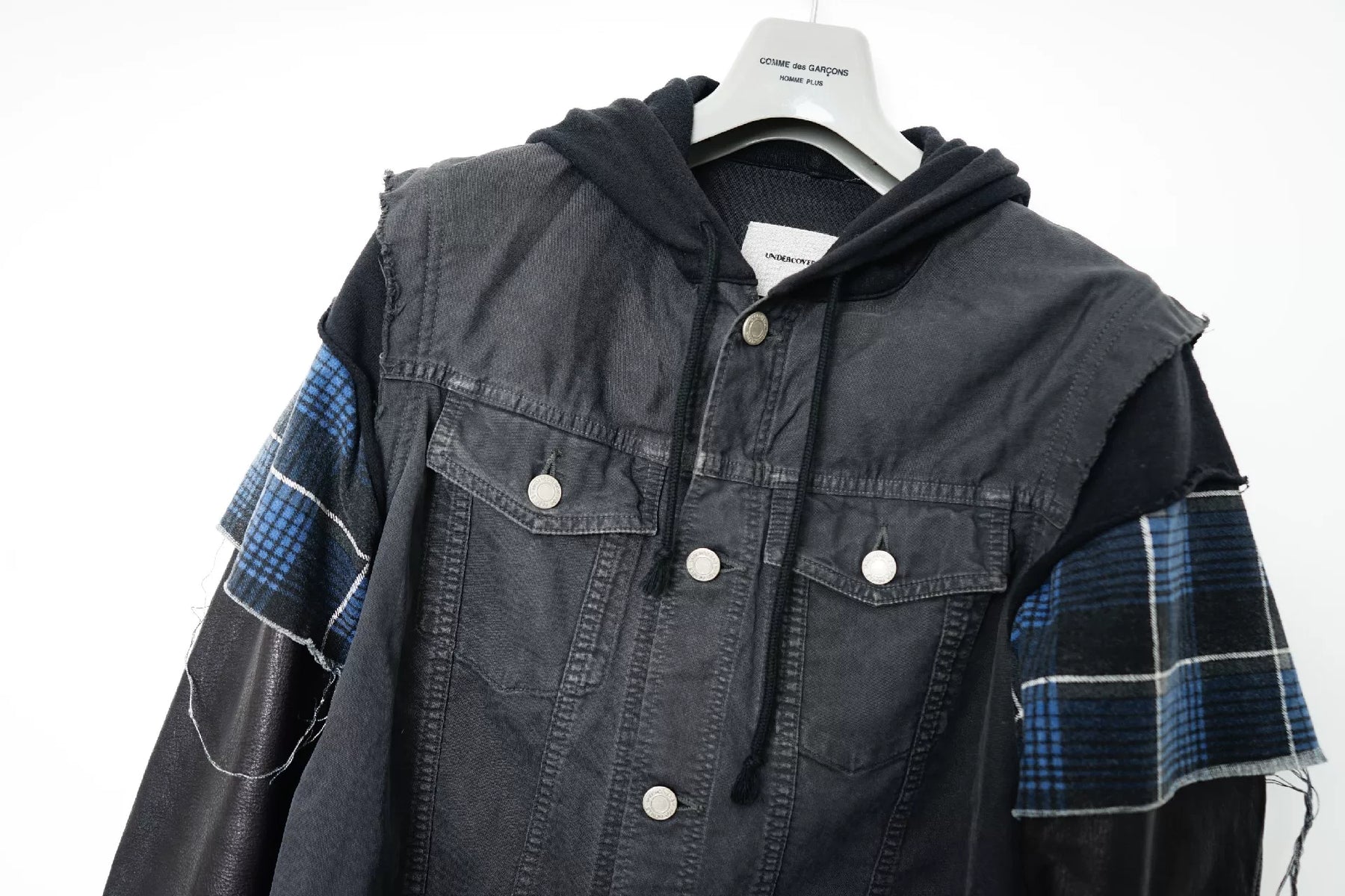 Undercover Patchwork Leather Sleeve Denim Jacket