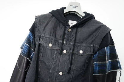 Undercover Patchwork Leather Sleeve Denim Jacket