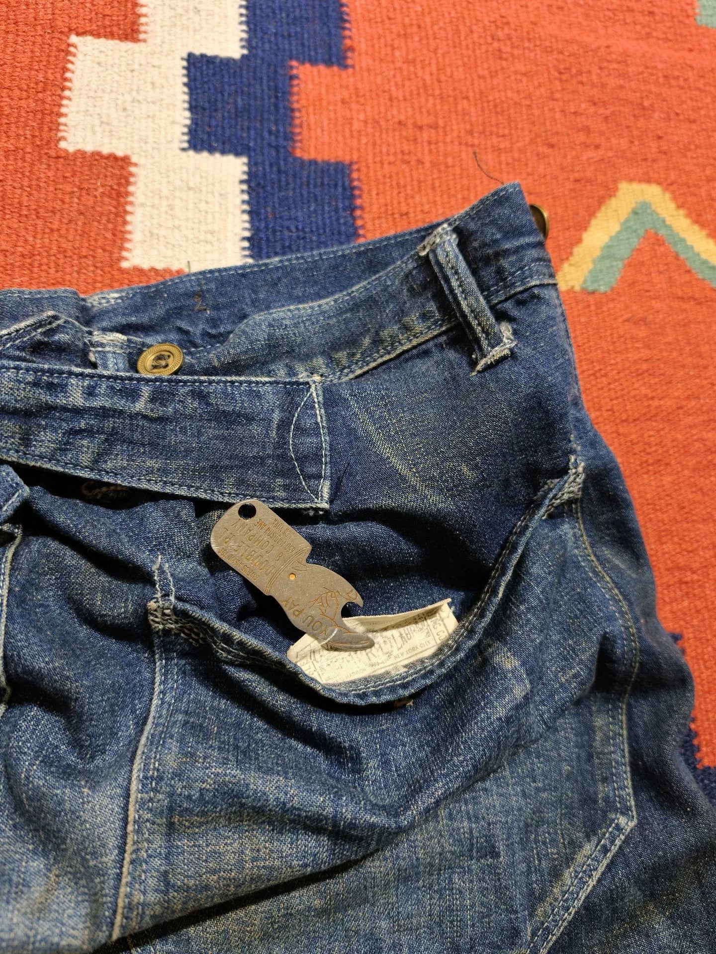 RRL Washed Distressed Gold Button Jeans