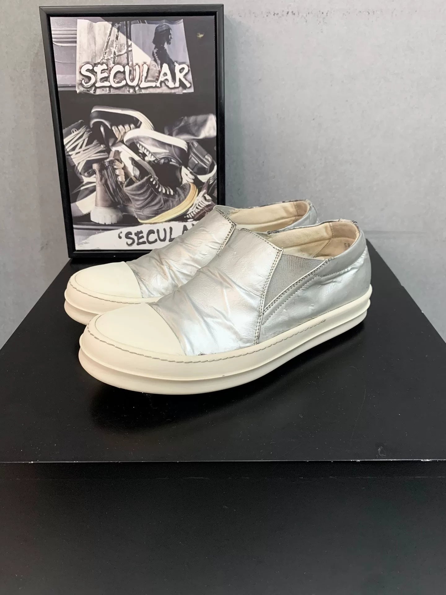 Rick Owens Silver Slip-On Sneakers