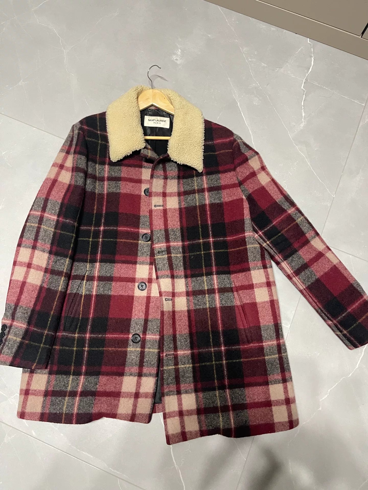 SAINT LAURENT Men's Wool Plaid Coat