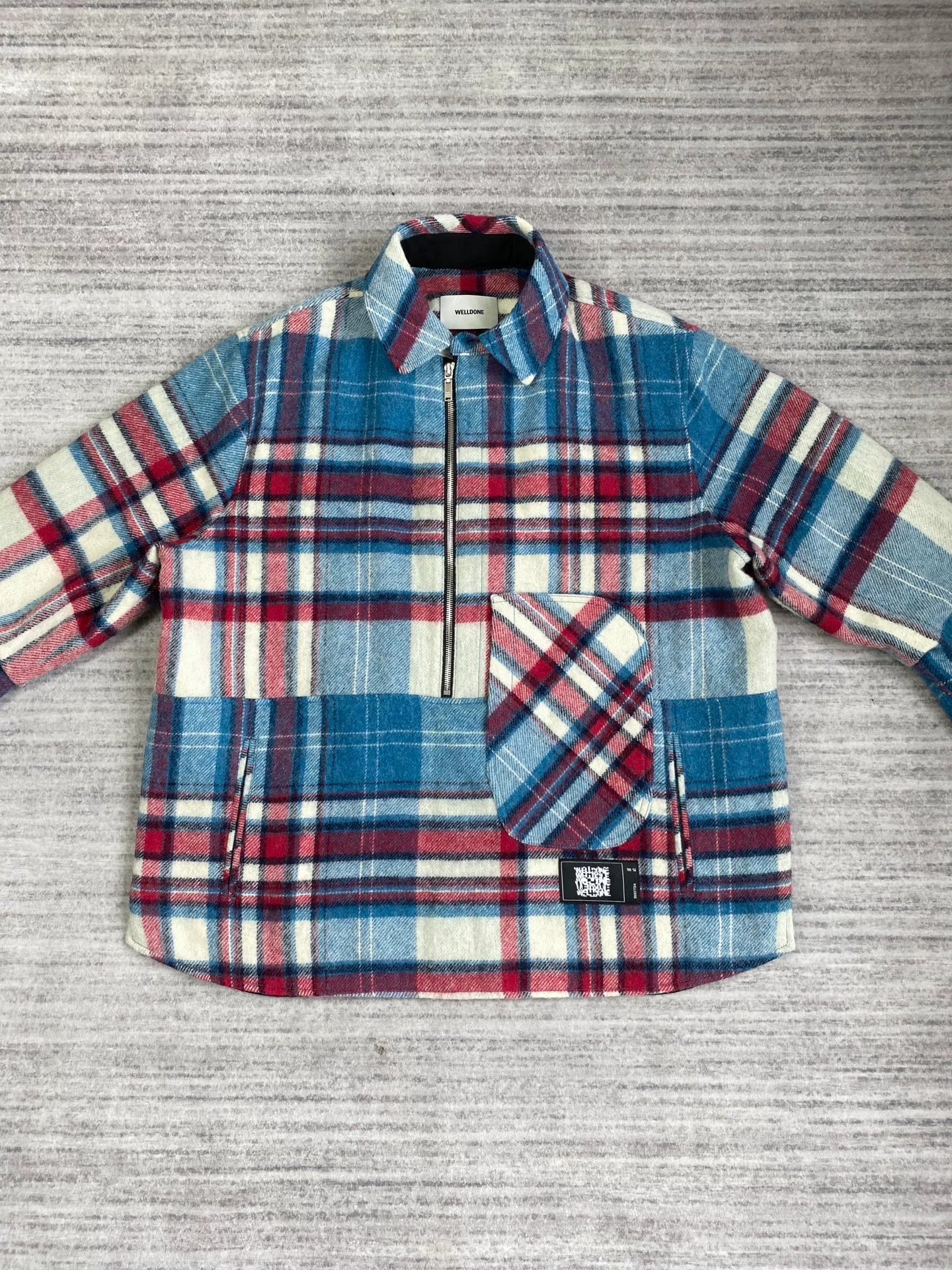 we11done plaid fleece half-zip jacket