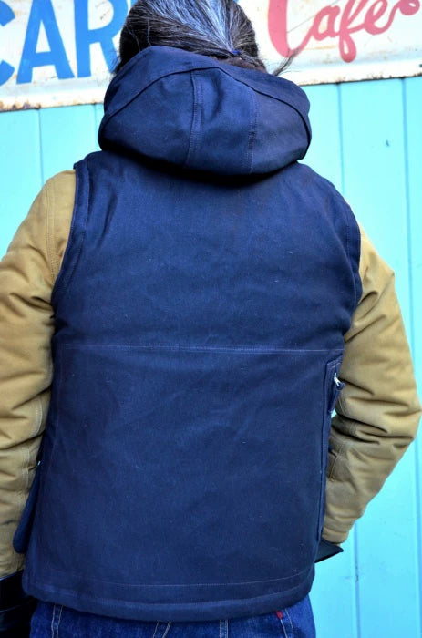 navy blue hooded pilot vest
