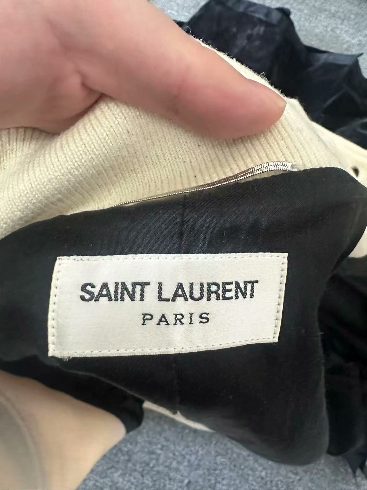 Saint Laurent White Wool Leather Sleeves Jacket