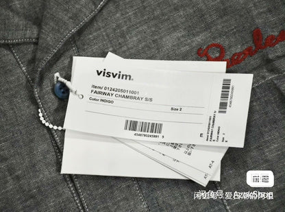 Visvim Gray Short-Sleeve Chambray Shirt with 'Peerless' Embroidery
