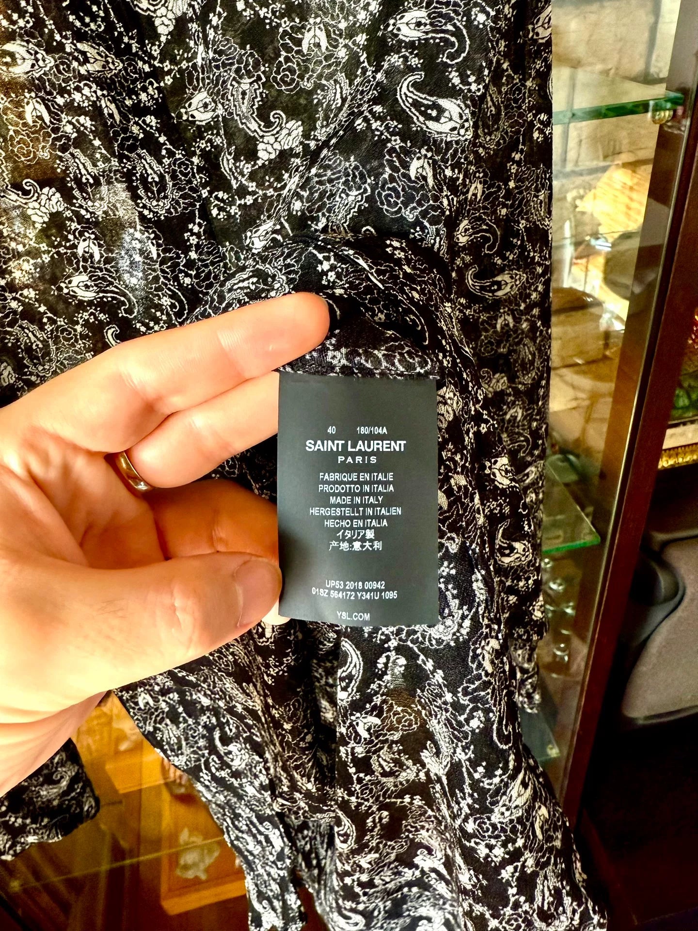 saint laurent black and white paisley shirt