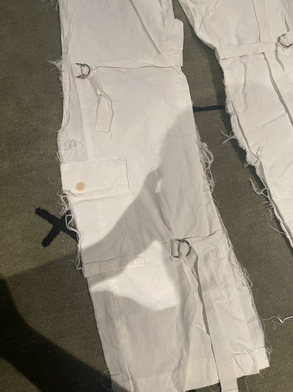 unique distressed white adjustable pants
