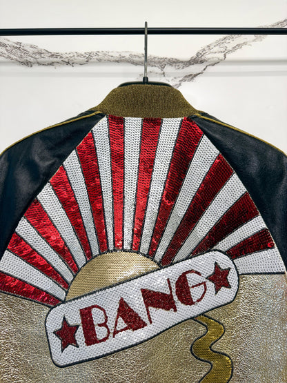 saint laurent gold and black baseball jacket