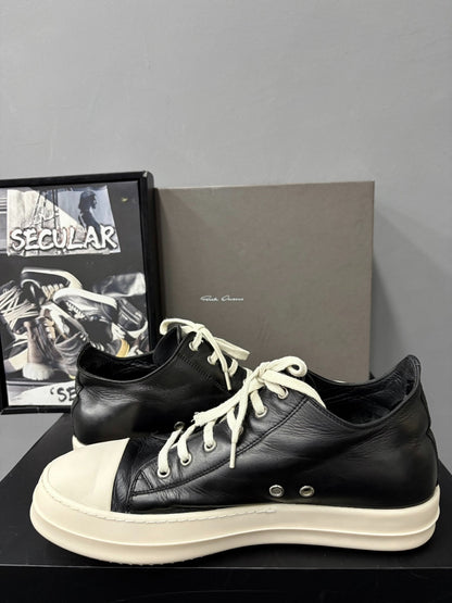 Rick Owens Leather Black White Low-Top Sneakers