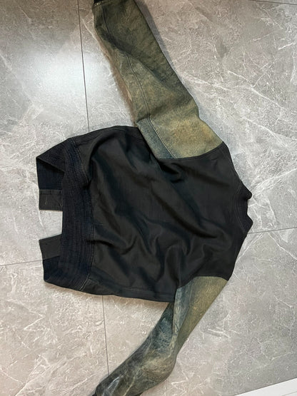 RRL Blue Dye Leather Sleeve Baseball Jacket