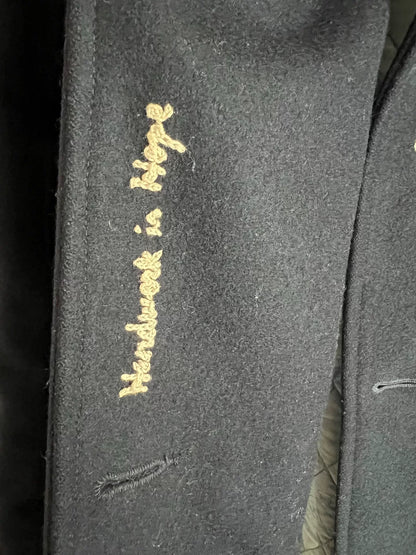 classic black melton wool double-breasted coat