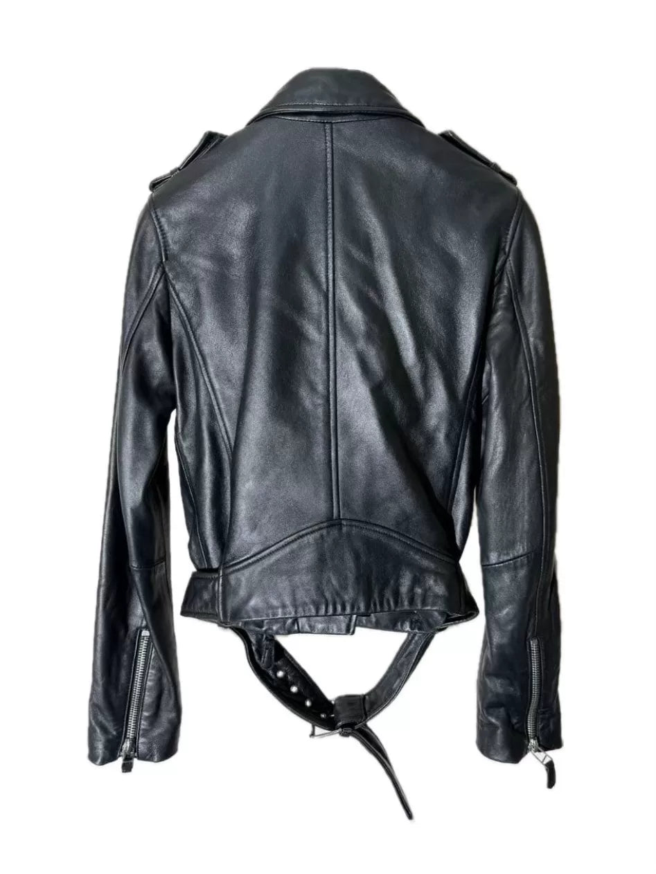 black leather leopard print motorcycle jacket