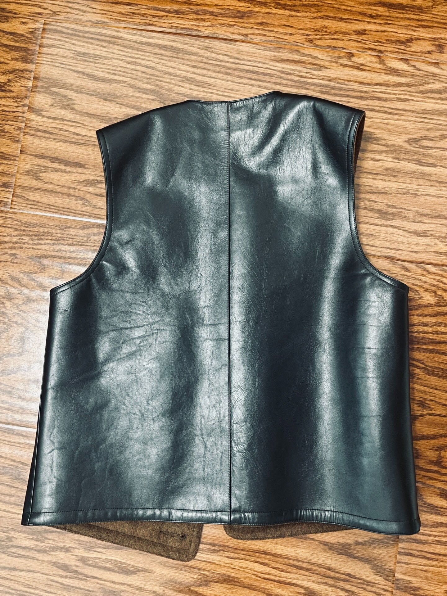 Bourn Black Leather Vest with Wool Lining