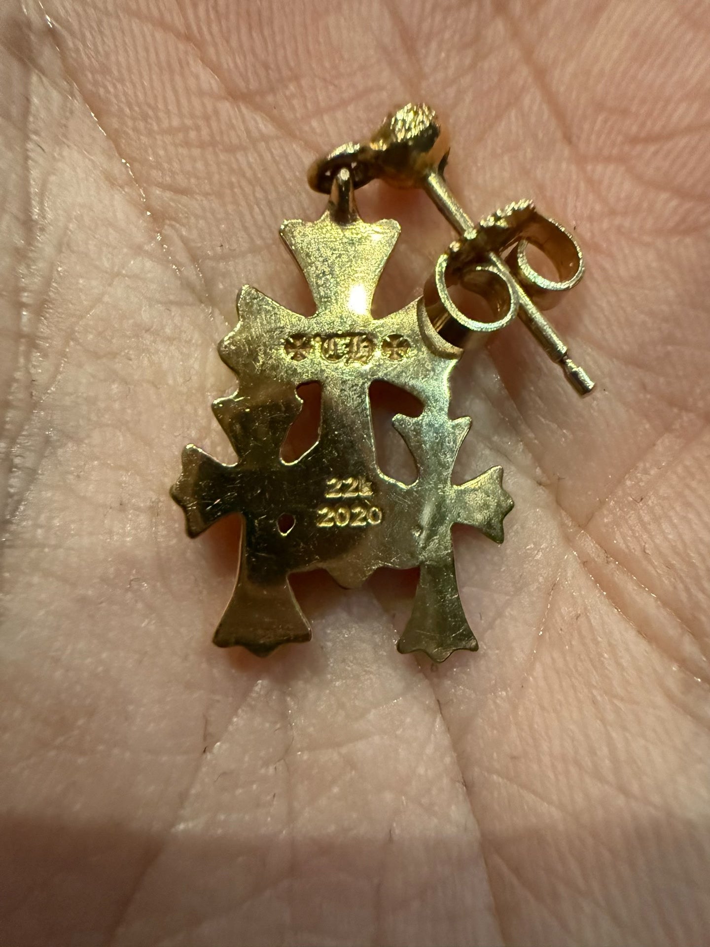 Chrome Hearts 22k Gold Cross Earrings