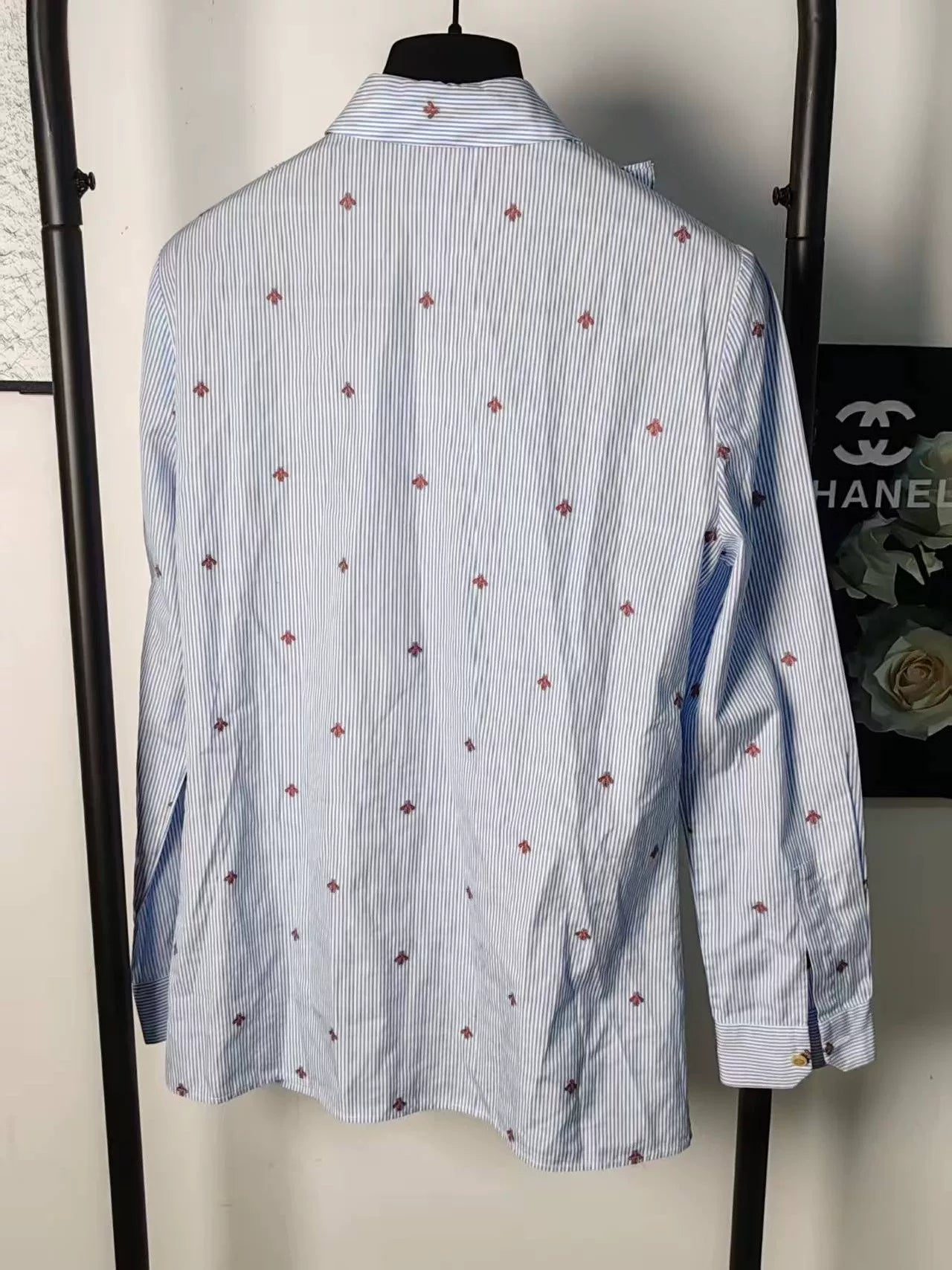 Gucci Bee Print Striped Shirt