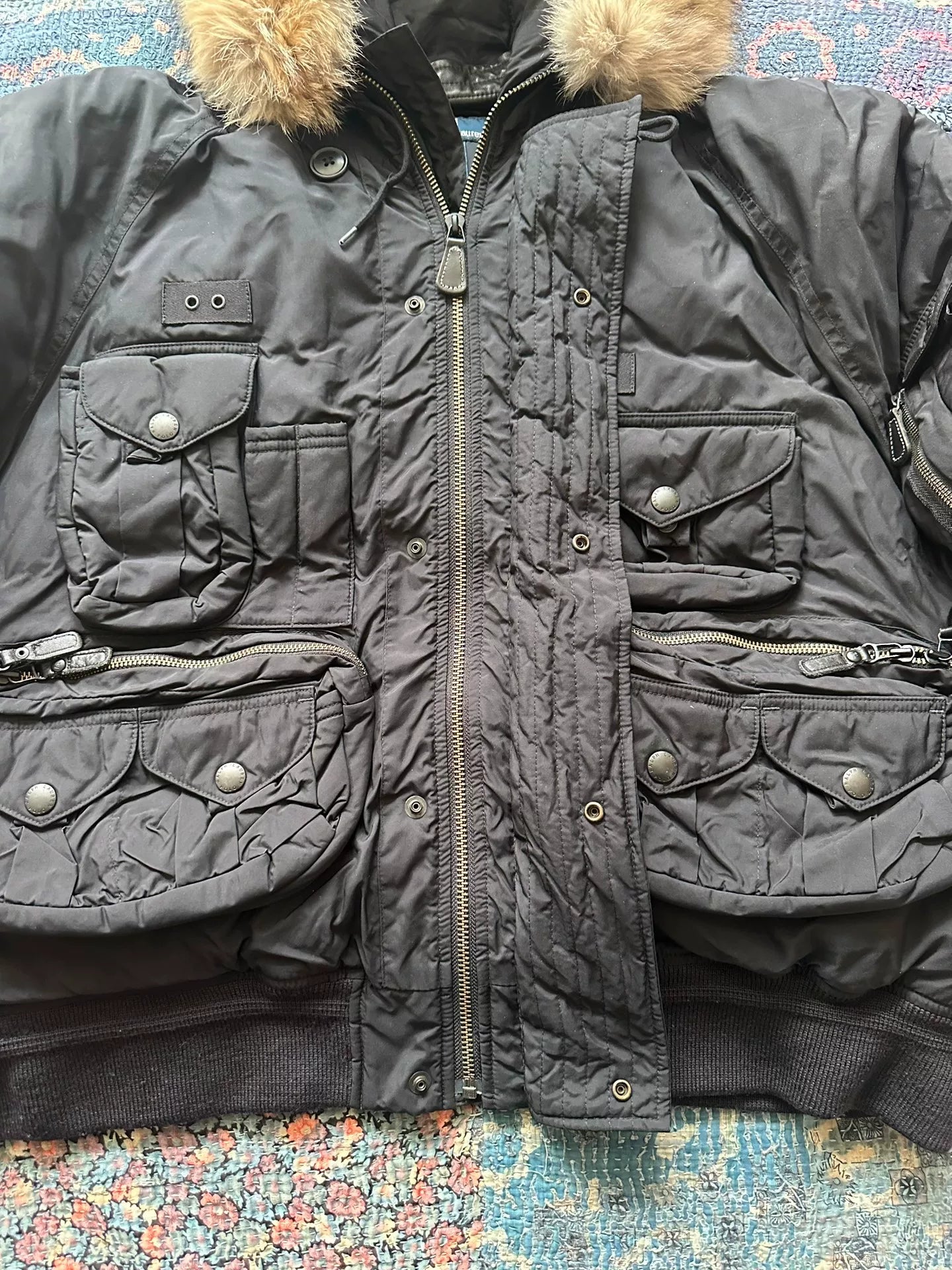 ralph lauren black fur collar multi-pocket jacket