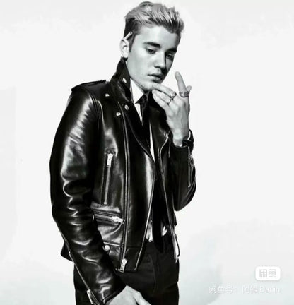 saint laurent black leather biker jacket