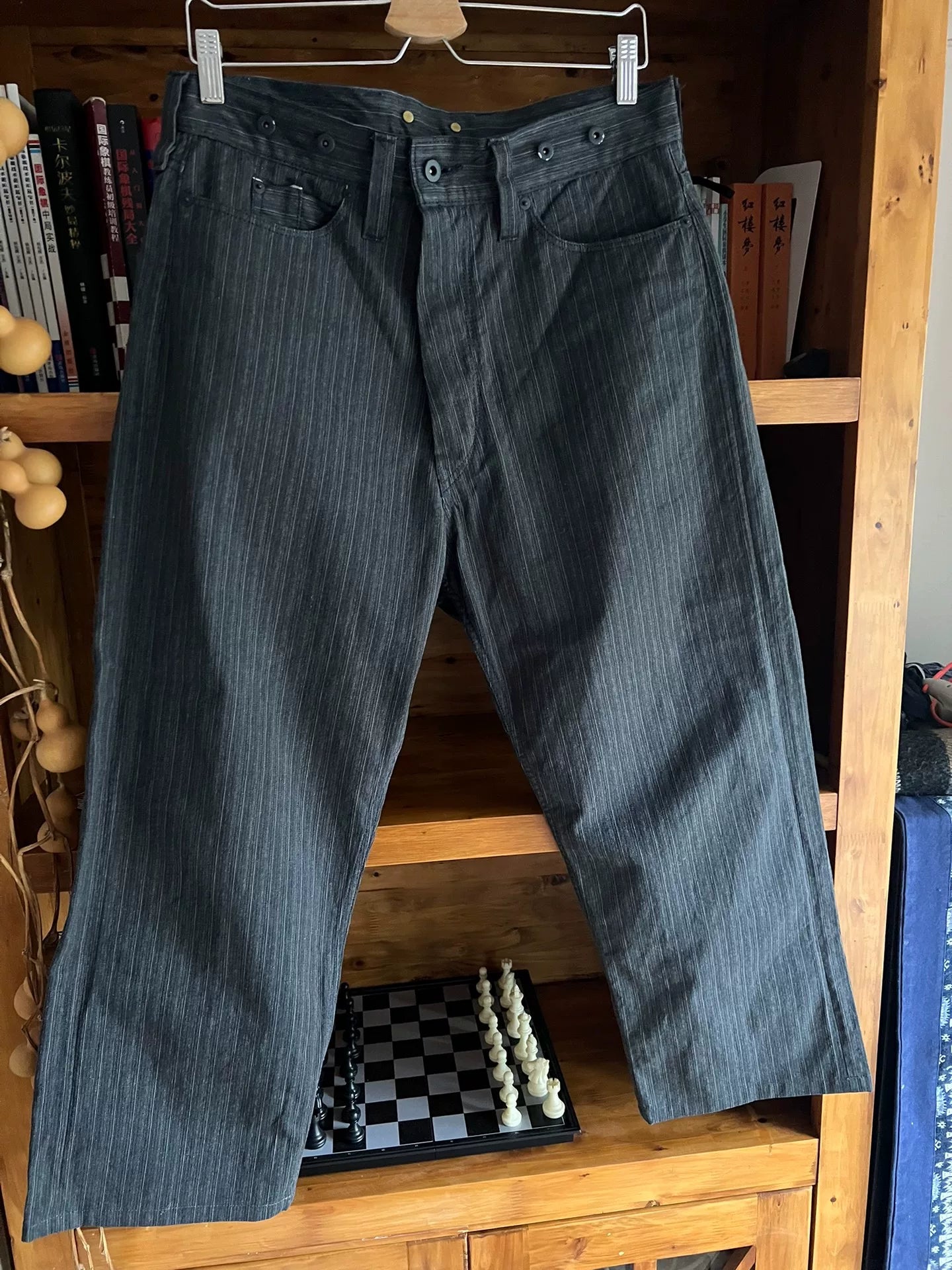 vintage striped suspenders pants for men