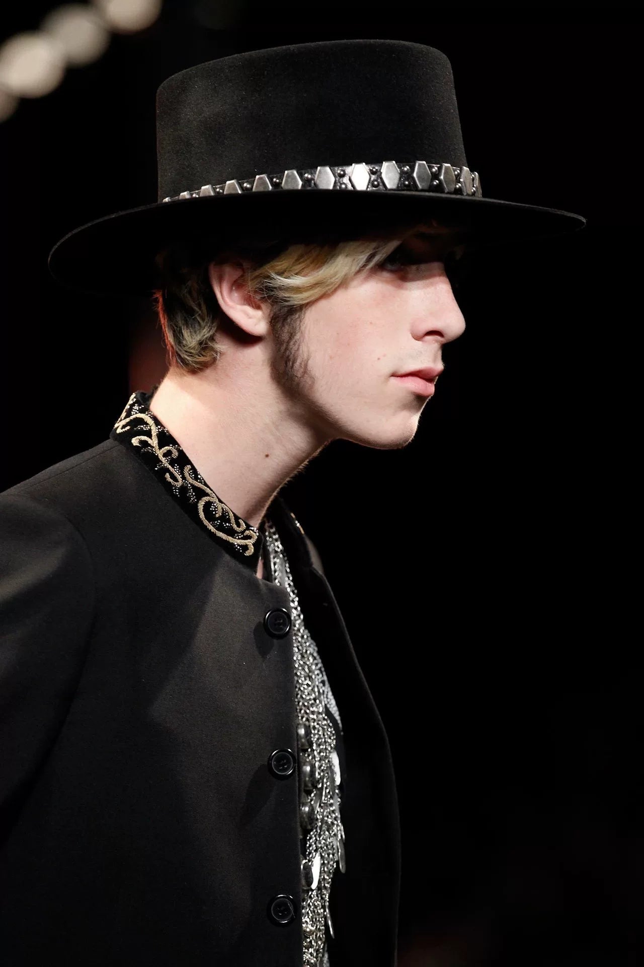 saint laurent brown leather bracelet with silver accents