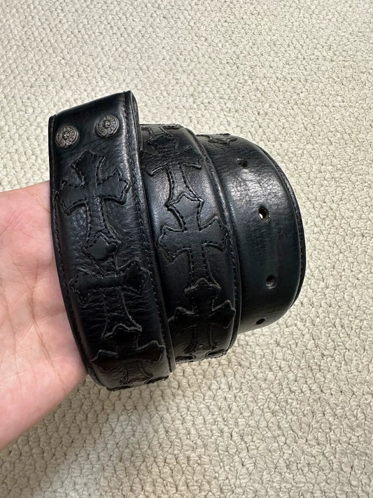 Chrome Hearts Black Cross Patch Leather Belt