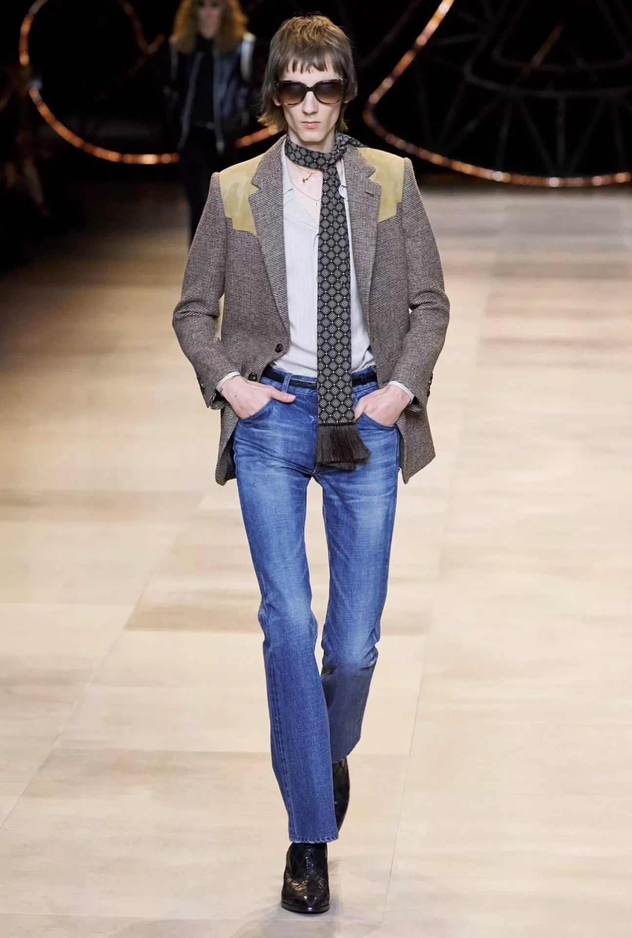 celine gray snowflake check leather blazer