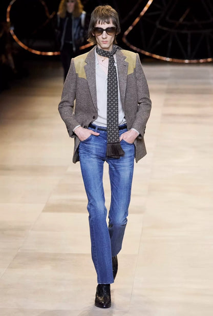 celine gray snowflake check leather blazer