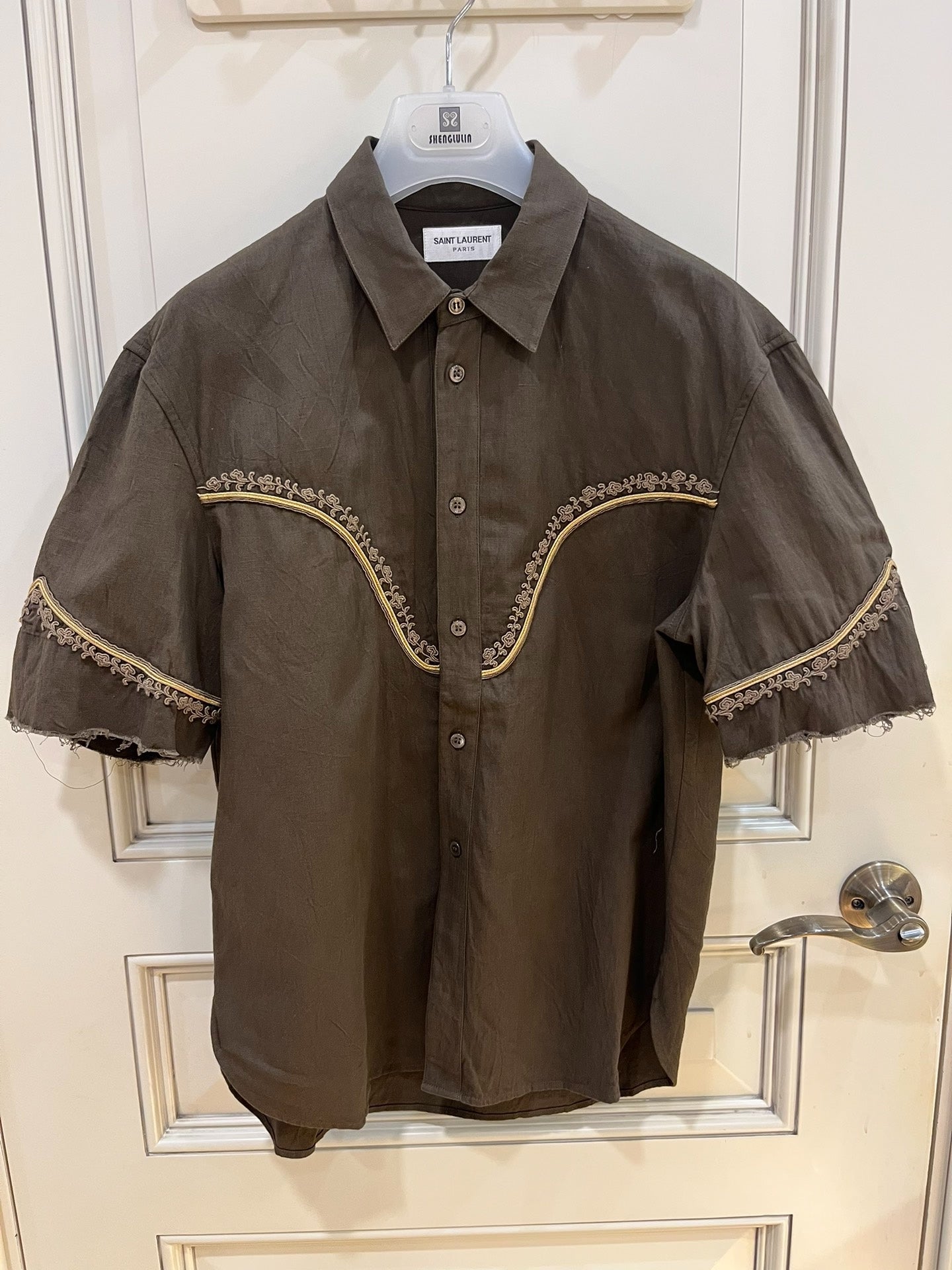 Saint Laurent Gold Embroidered Short-Sleeve Shirt