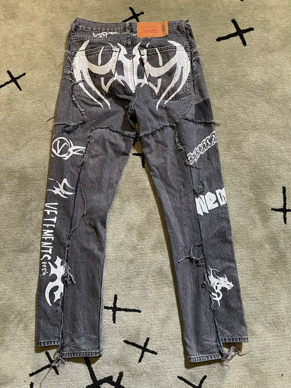 vetements 19 deconstructed tattoo denim pants