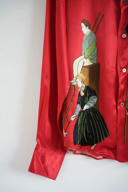 Yohji Yamamoto Red Silk Button-Up Shirt