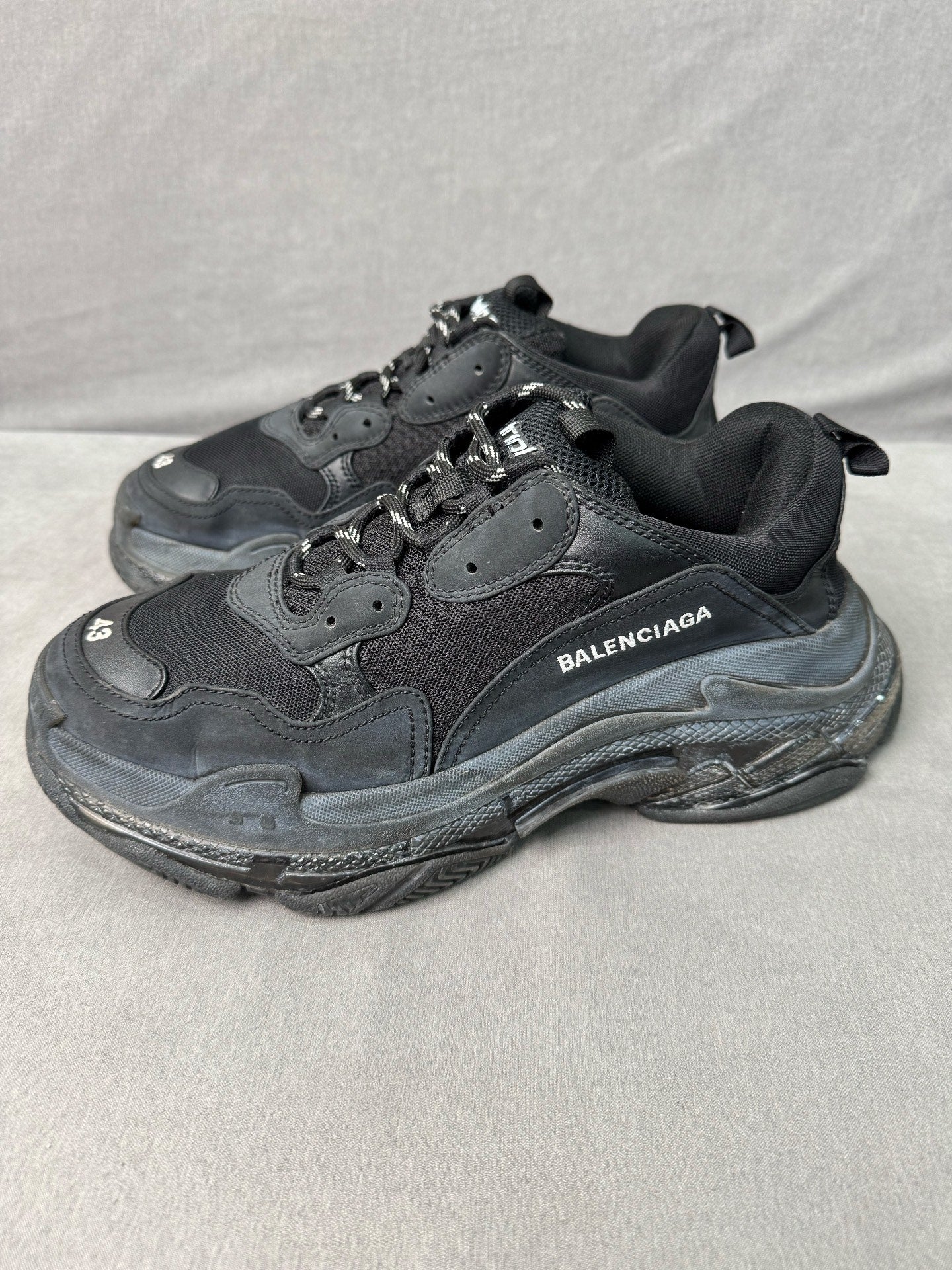 balenciaga triple s distressed black sneakers