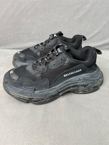 balenciaga triple s distressed black sneakers