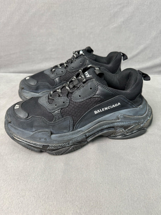 balenciaga triple s distressed black sneakers