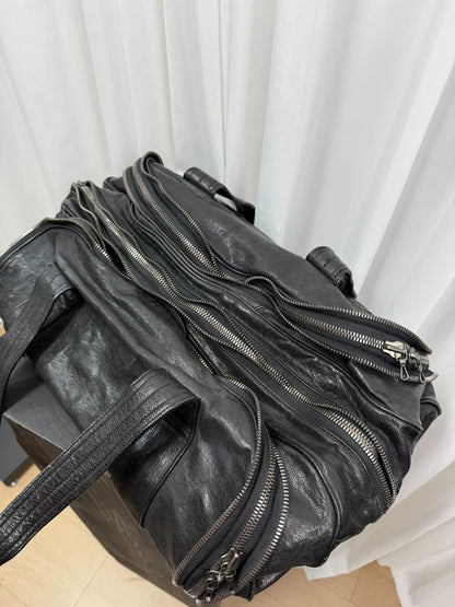 large black zippered handbag