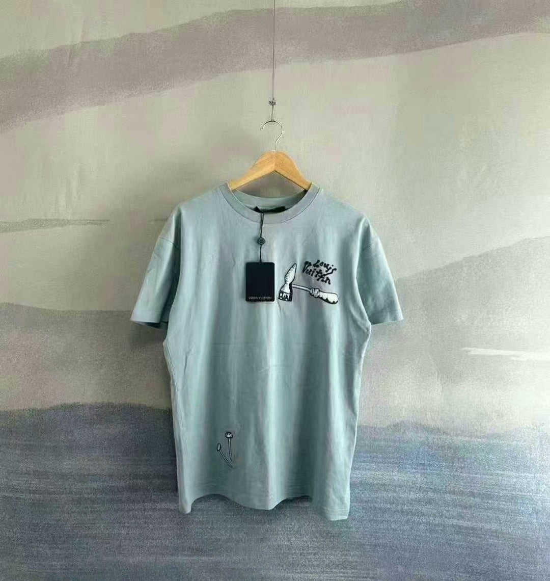 louis vuitton blue embroidered short sleeve shirt