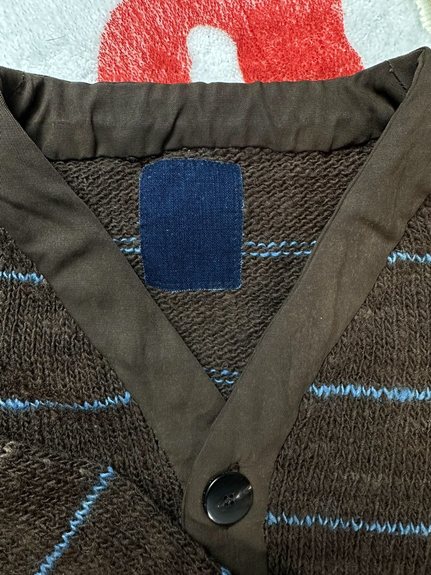 visvim selmer long cardigan with blue stripes