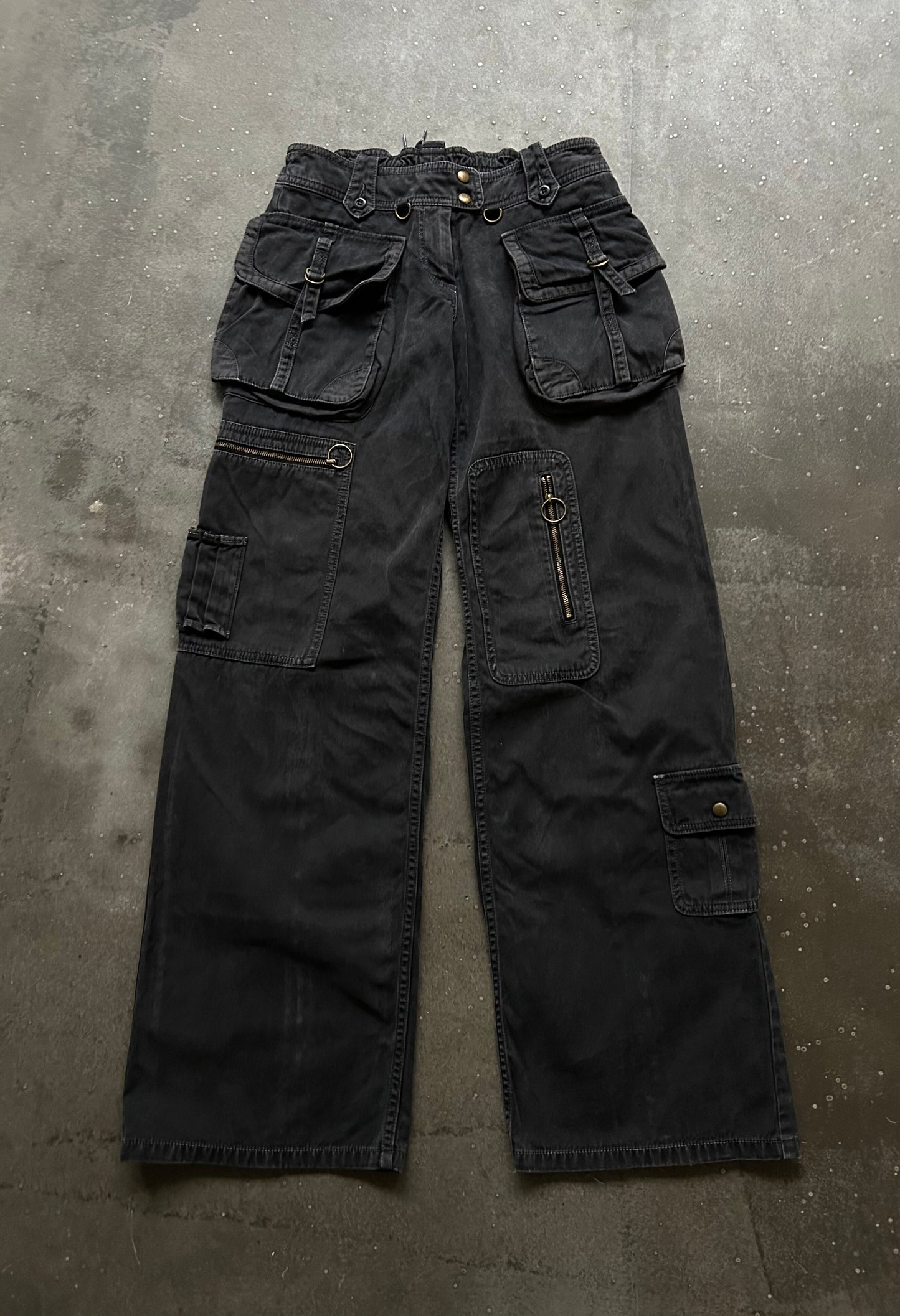high-waisted cargo denim pants