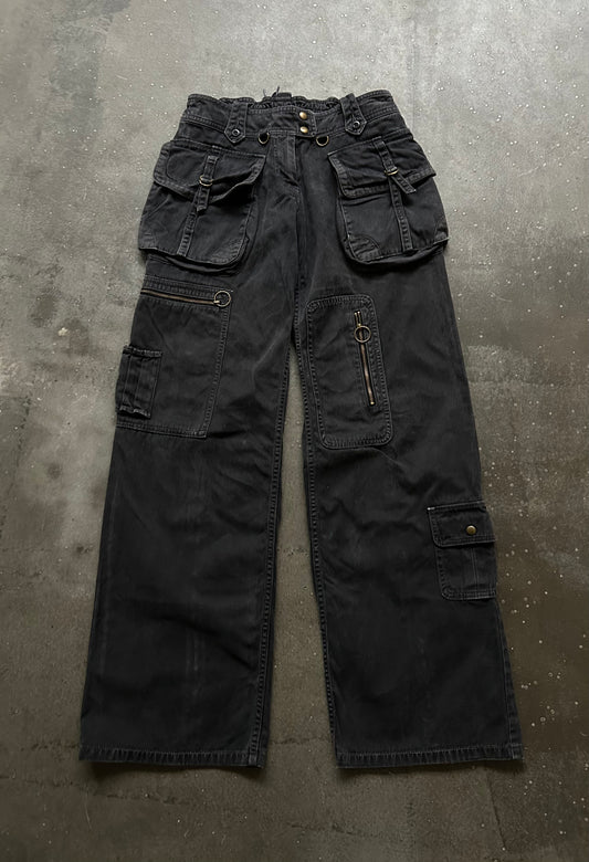 high-waisted cargo denim pants