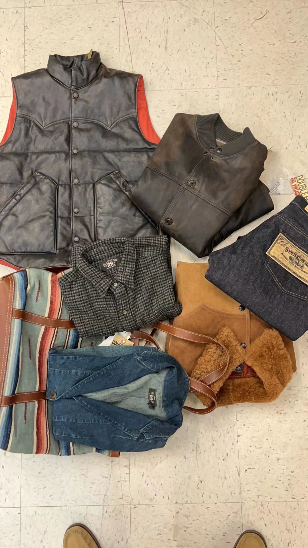 RRL Shearling Brown Jacket with Fur Collar