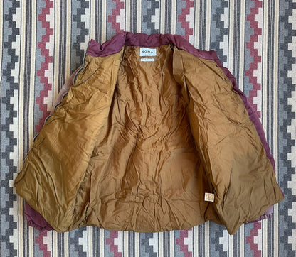 hand dyed puffer jacket in warm tones
