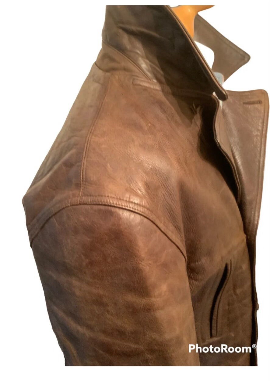 vintage rrl leather parka with plaid lining