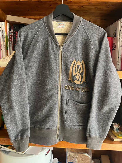 vintage gray zip-up sweatshirt with gold print