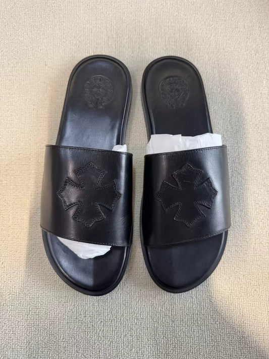 Chrome Hearts Cross Leather Slippers