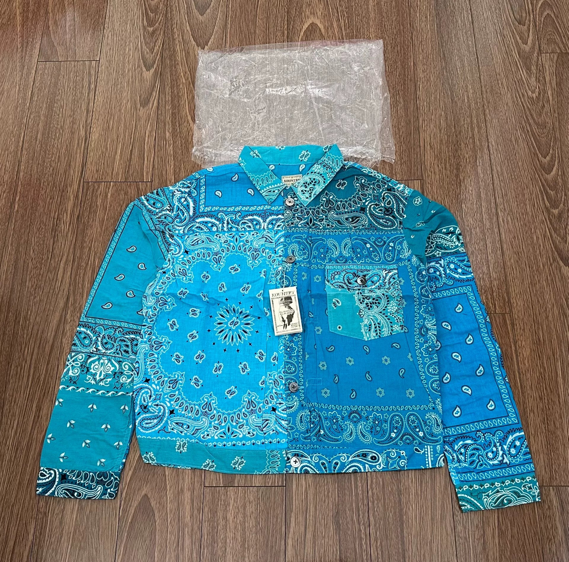 vintage bandana print shirt jacket in blue