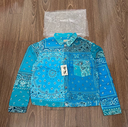 vintage bandana print shirt jacket in blue