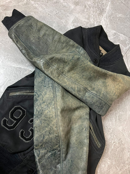 RRL Blue Dye Leather Sleeve Baseball Jacket