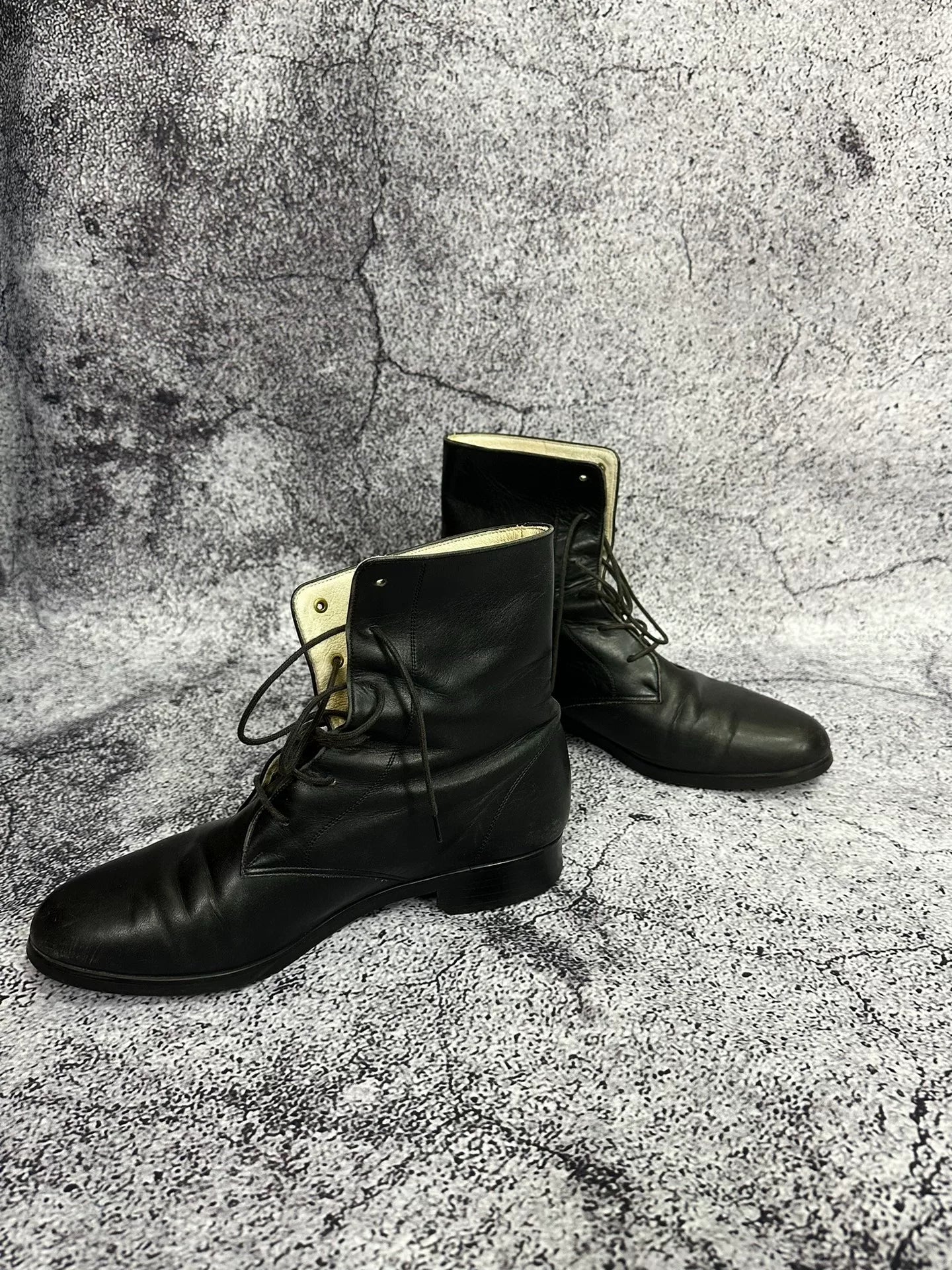 Black Leather Ankle Military Boots