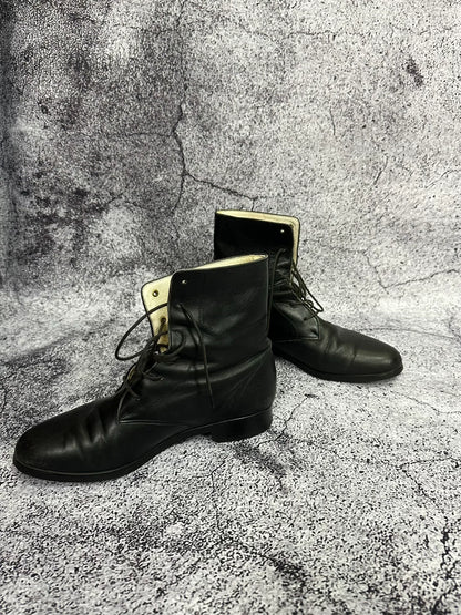 Black Leather Ankle Military Boots