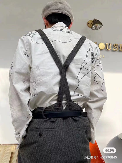 visvim herringbone braces pants in black