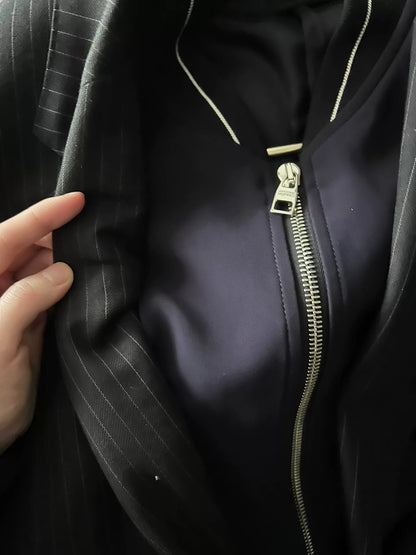 alexander mcqueen pinstripe suit jacket with removable collar